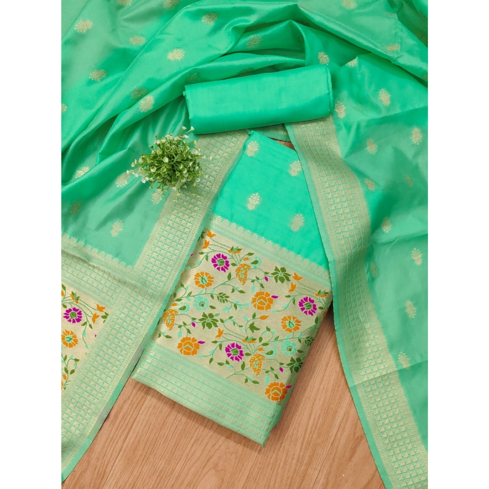 Women's Banarasi Silk Printed Unstitched Salwar Suit Material With Dupatta (Sea Green, 3Mtrs) - Image 2