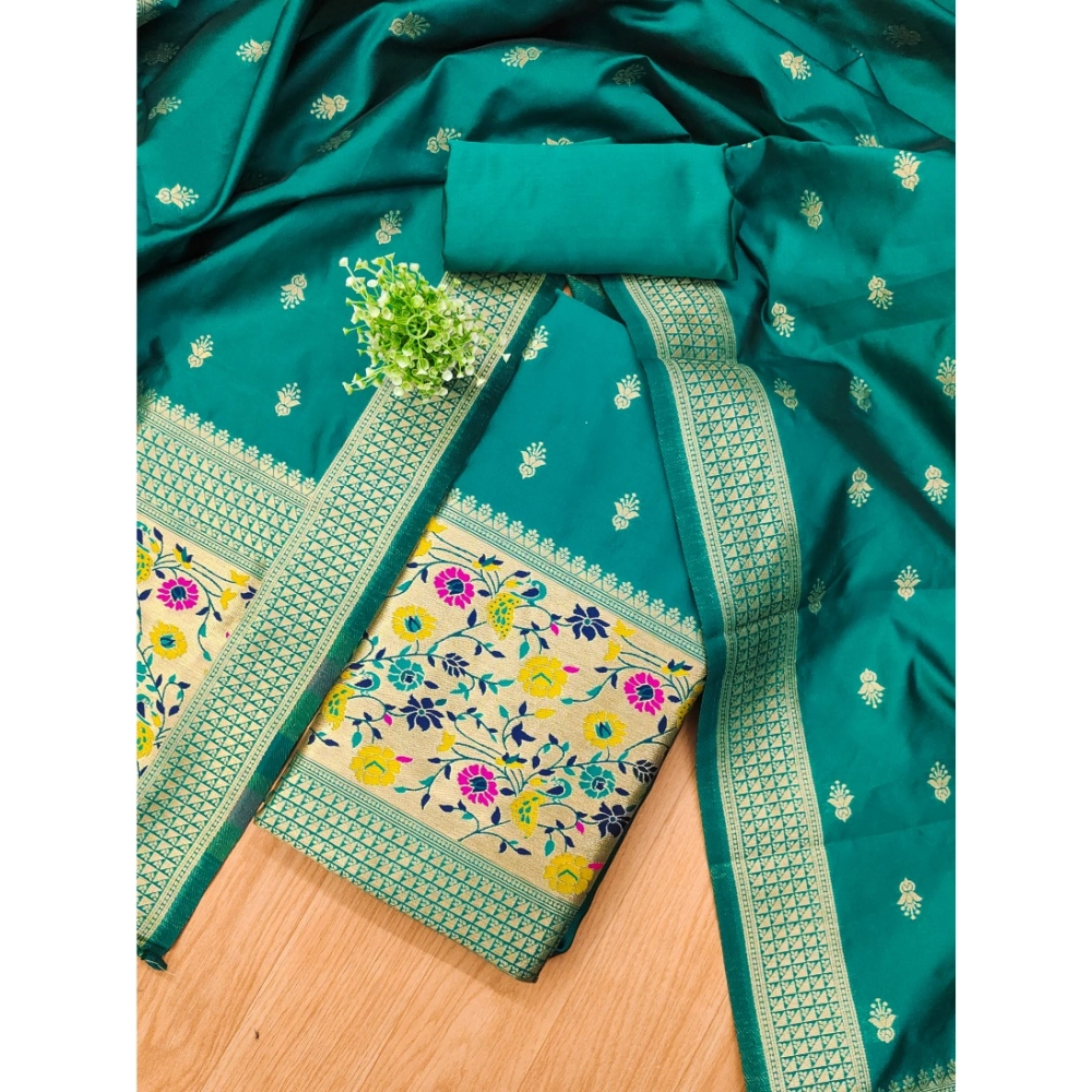 Women's Banarasi Silk Printed Unstitched Salwar Suit Material With Dupatta (Rama, 3Mtrs) - Image 2