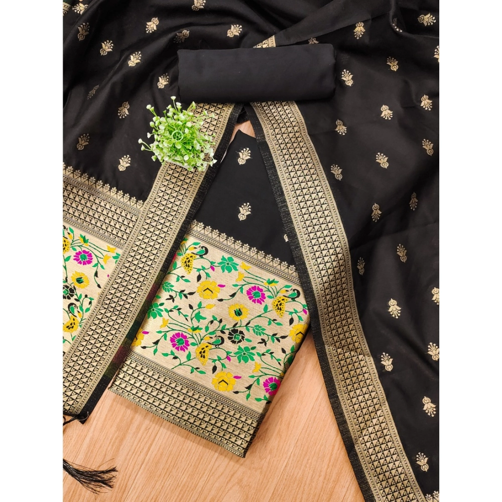 Women's Banarasi Silk Printed Unstitched Salwar Suit Material With Dupatta (Black, 3Mtrs) - Image 2
