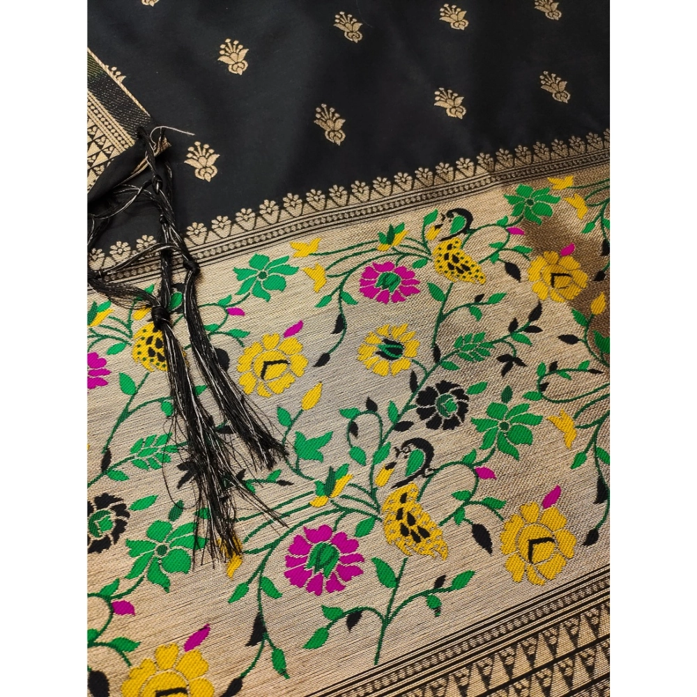 Women's Banarasi Silk Printed Unstitched Salwar Suit Material With Dupatta (Black, 3Mtrs) - Image 4