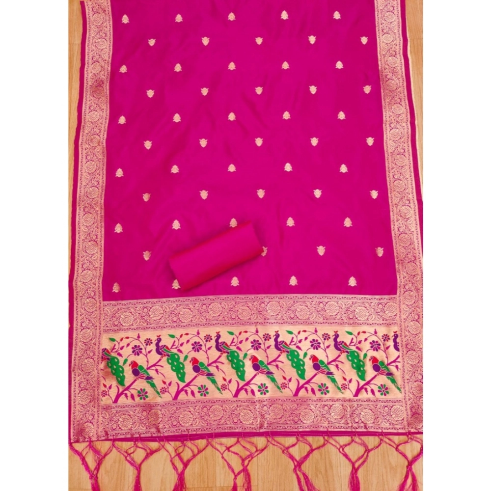 Women's Banarasi Silk Printed Unstitched Salwar Suit Material With Dupatta (Pink, 3Mtrs) - Image 4
