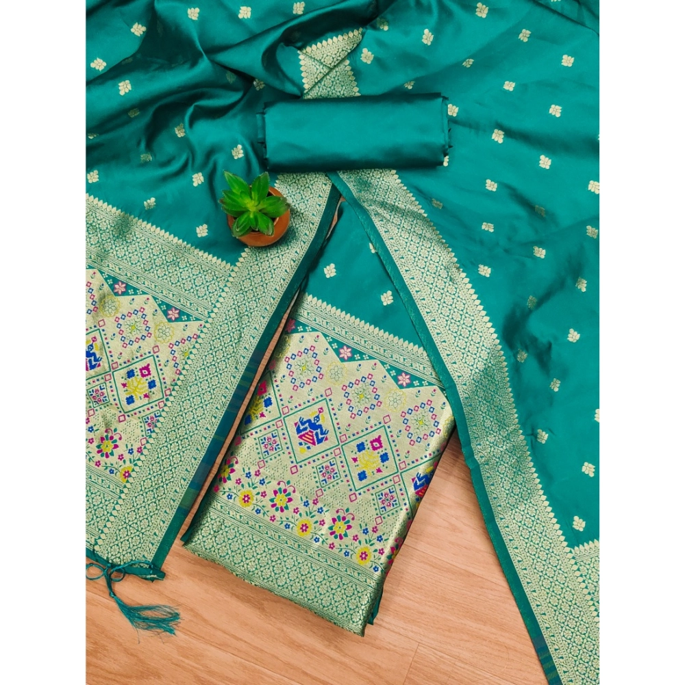 Women's Banarasi Silk Printed Unstitched Salwar Suit Material With Dupatta (Rama, 3Mtrs) - Image 2