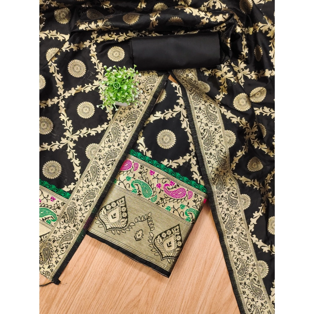 Women's Banarasi Silk Printed Unstitched Salwar Suit Material With Dupatta (Black, 3Mtrs) - Image 2