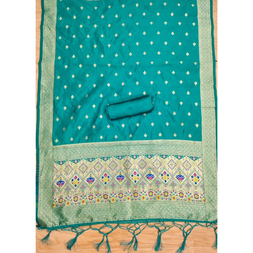 Women's Banarasi Silk Printed Unstitched Salwar Suit Material With Dupatta (Rama, 3Mtrs) - Image 4