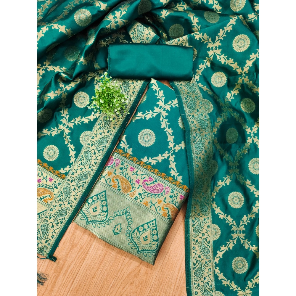 Women's Banarasi Silk Printed Unstitched Salwar Suit Material With Dupatta (Rama, 3Mtrs) - Image 2
