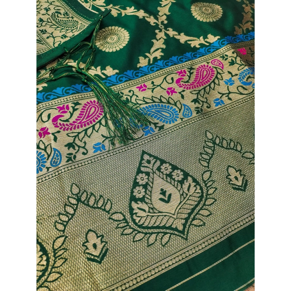Women's Banarasi Silk Printed Unstitched Salwar Suit Material With Dupatta (Bottle Green, 3Mtrs) - Image 4