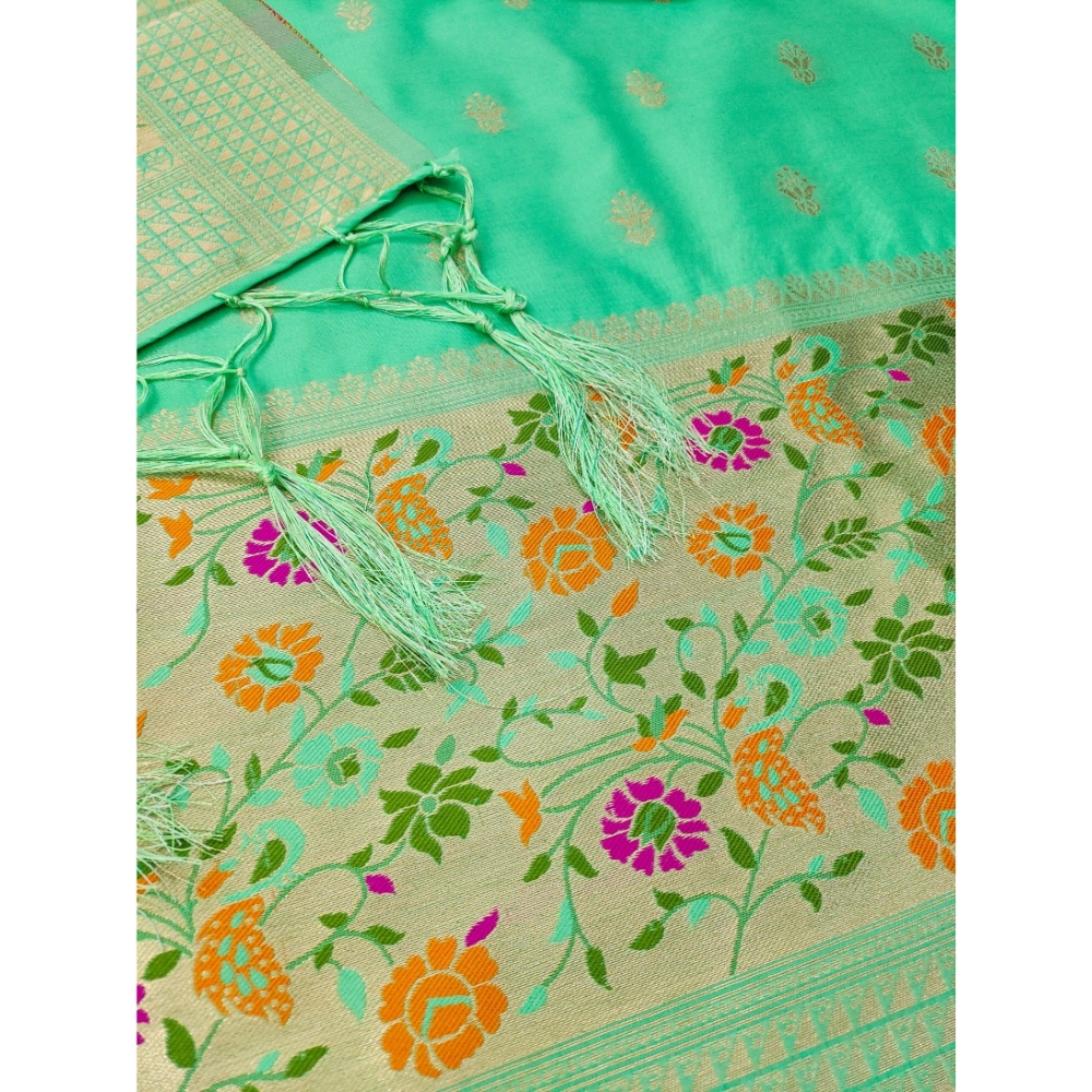 Women's Banarasi Silk Printed Unstitched Salwar Suit Material With Dupatta (Sea Green, 3Mtrs) - Image 4