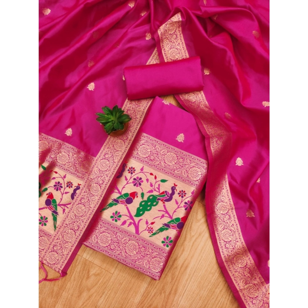 Women's Banarasi Silk Printed Unstitched Salwar Suit Material With Dupatta (Pink, 3Mtrs) - Image 2