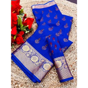 Women's Digital Dolla Silk Printed Saree With Unstitched Blouse 5.5Mtr (Blue)