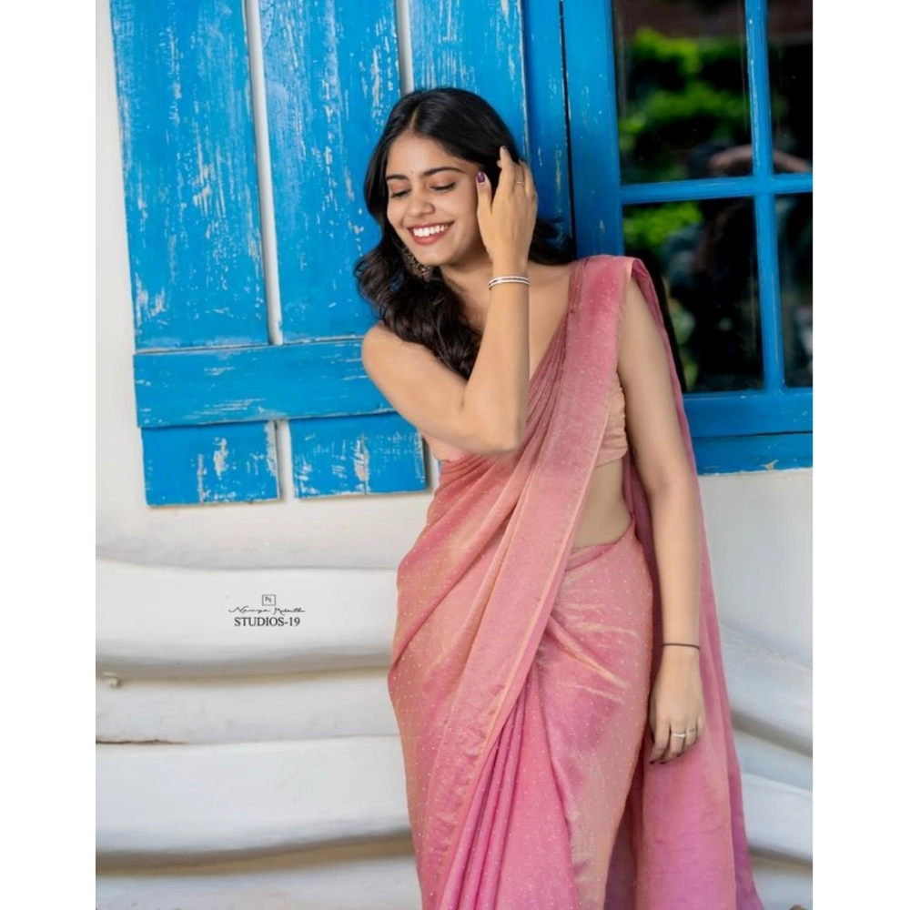 Women's Silk Embroidred Saree With Unstitched Blouse 5.5Mtr (Pink) - Image 3