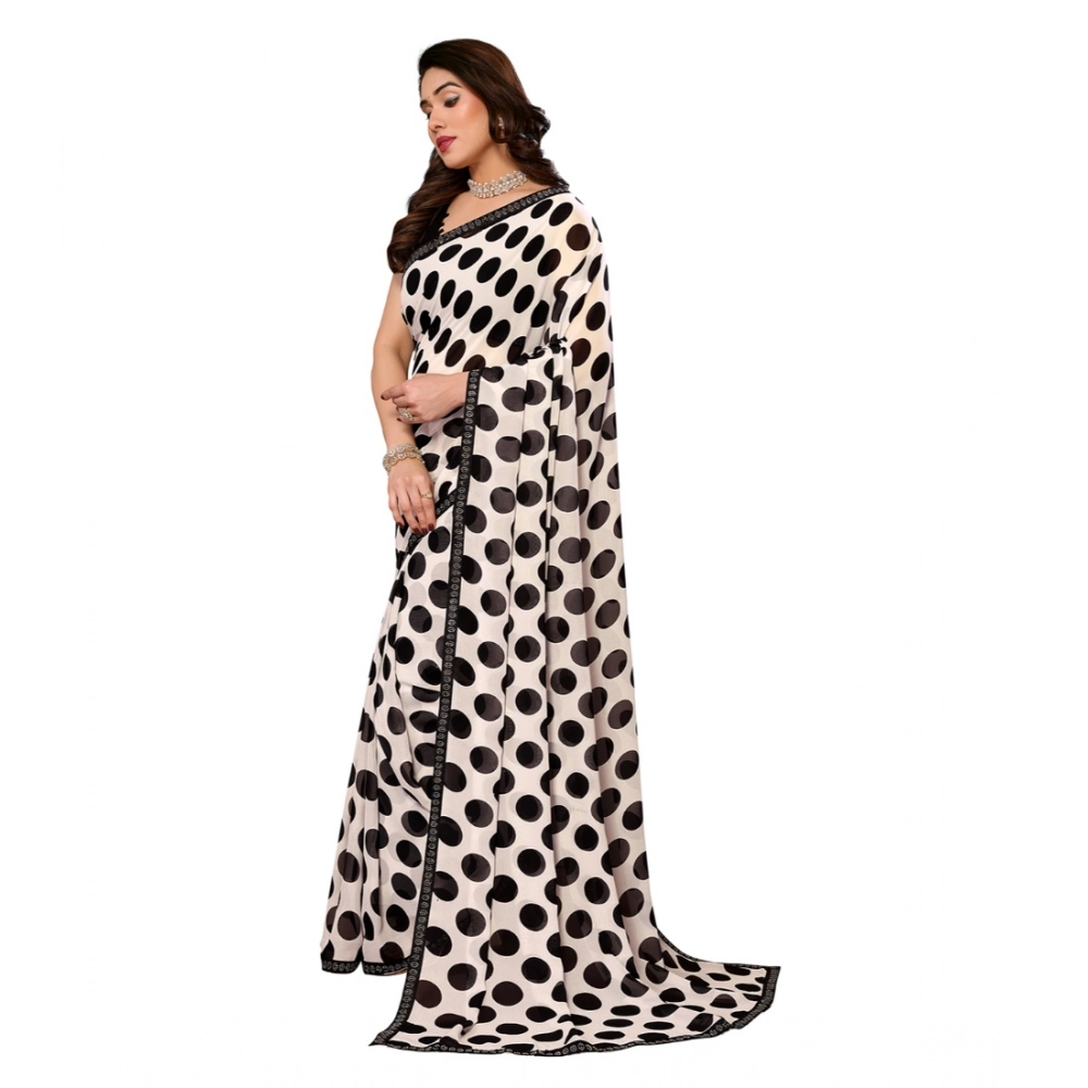 Women's Georgette Printed Saree With Unstitched Blouse 5.5Mtr (Black) - Image 2