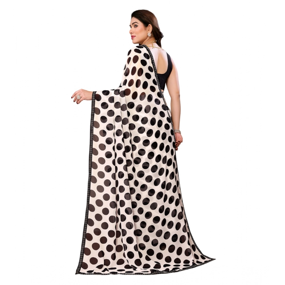 Women's Georgette Printed Saree With Unstitched Blouse 5.5Mtr (Black) - Image 3