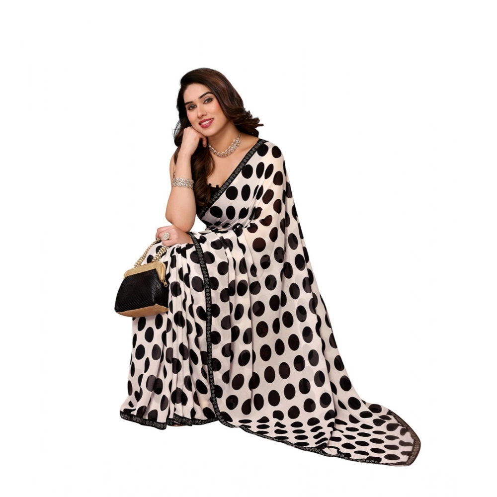 Women's Georgette Printed Saree With Unstitched Blouse 5.5Mtr (Black) - Image 4