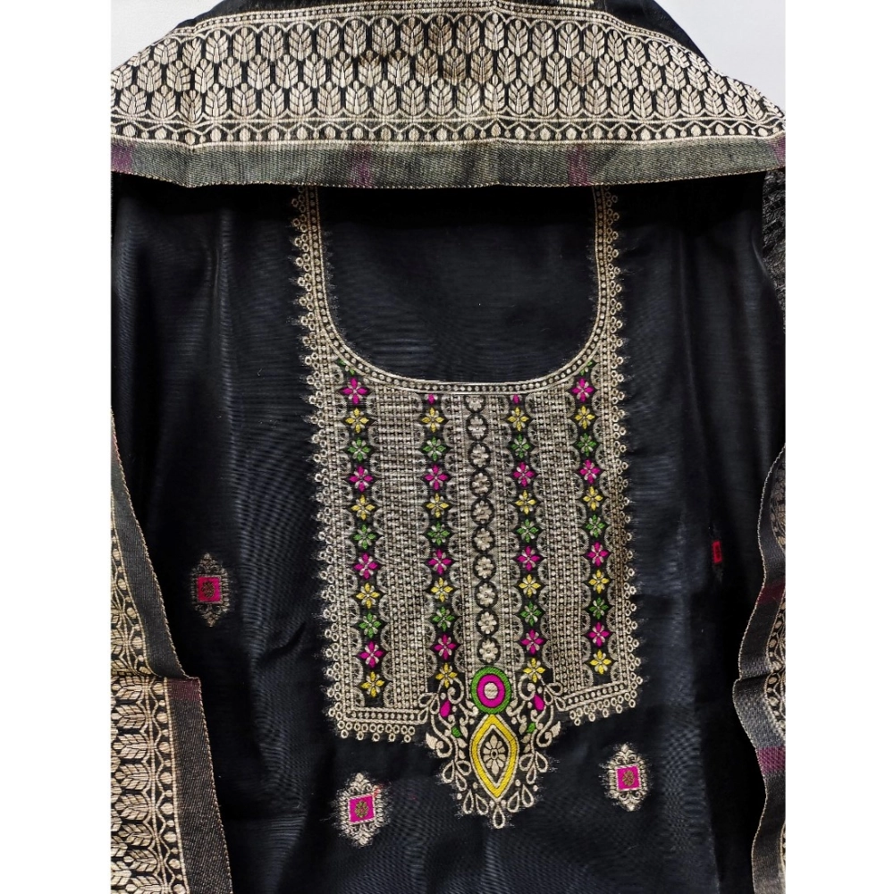 Women's Banarasi Silk Printed Unstitched Salwar Suit Material With Dupatta (Black, 3Mtrs) - Image 2