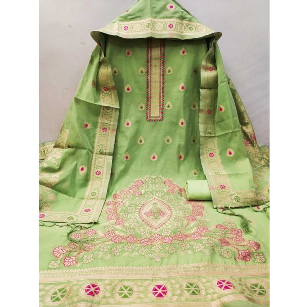 Women's Banarasi Silk Printed Unstitched Salwar Suit Material With Dupatta (Pista, 3Mtrs) - Image 2
