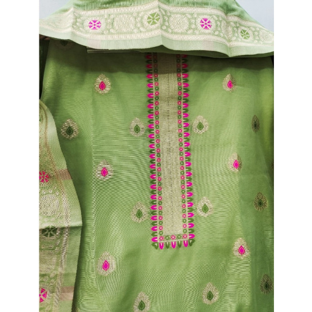 Women's Banarasi Silk Printed Unstitched Salwar Suit Material With Dupatta (Pista, 3Mtrs) - Image 4