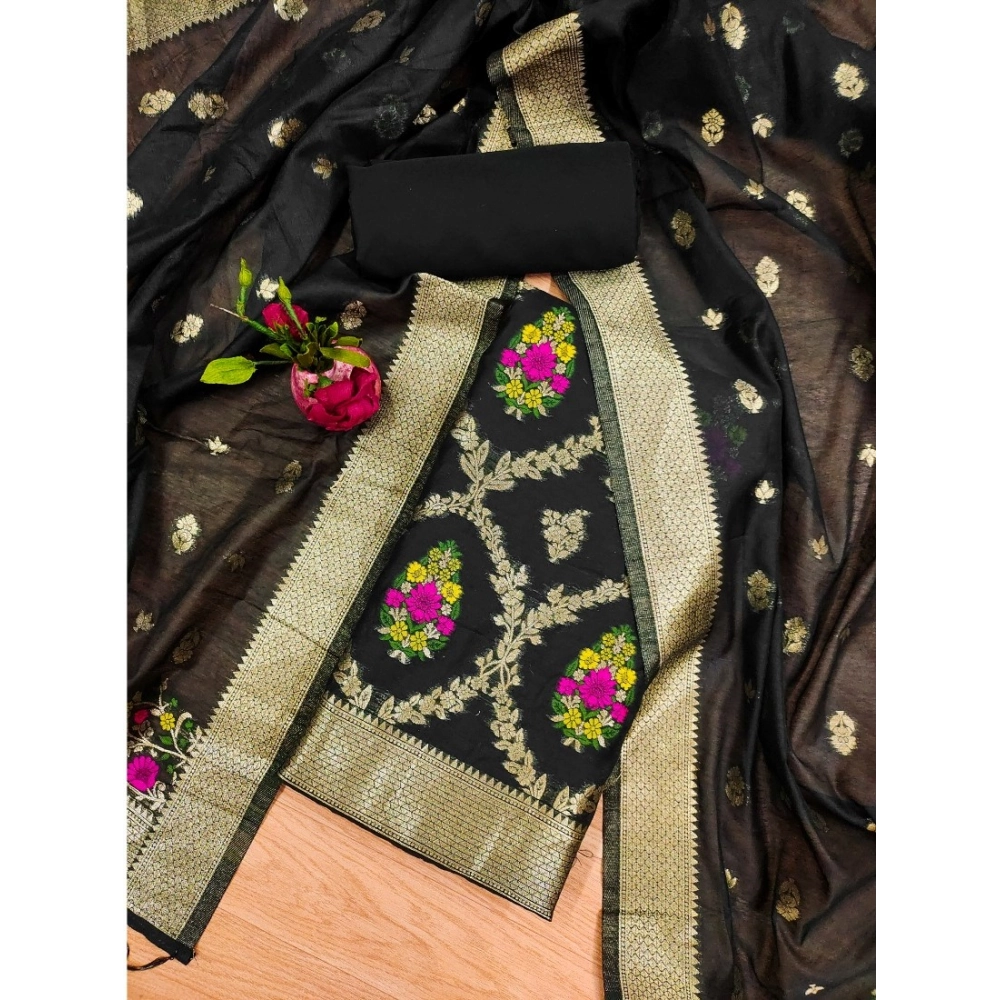 Women's Banarasi Silk Printed Unstitched Salwar Suit Material With Dupatta (Black, 3Mtrs) - Image 2