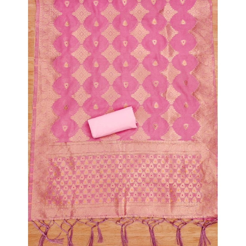 Women's Banarasi Silk Printed Unstitched Salwar Suit Material With Dupatta (Pink, 3Mtrs) - Image 4