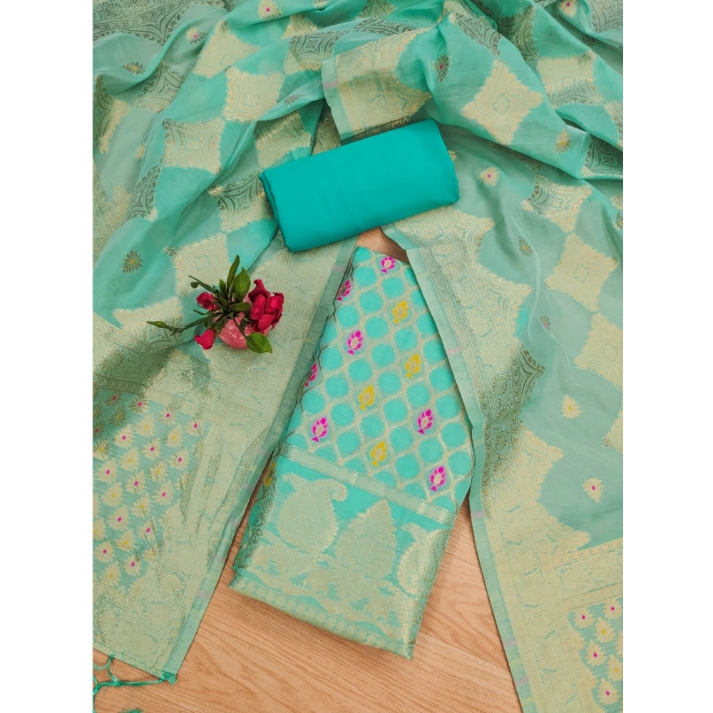 Women's Banarasi Silk Printed Unstitched Salwar Suit Material With Dupatta (sea green, 3Mtrs) - Image 2