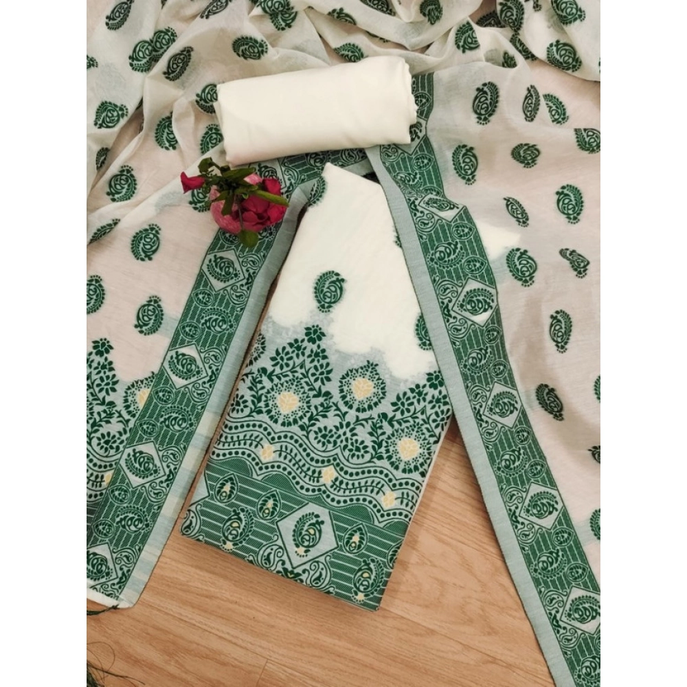 Women's Banarasi Silk Printed Unstitched Salwar Suit Material With Dupatta (Bottle Green, 3Mtrs) - Image 2