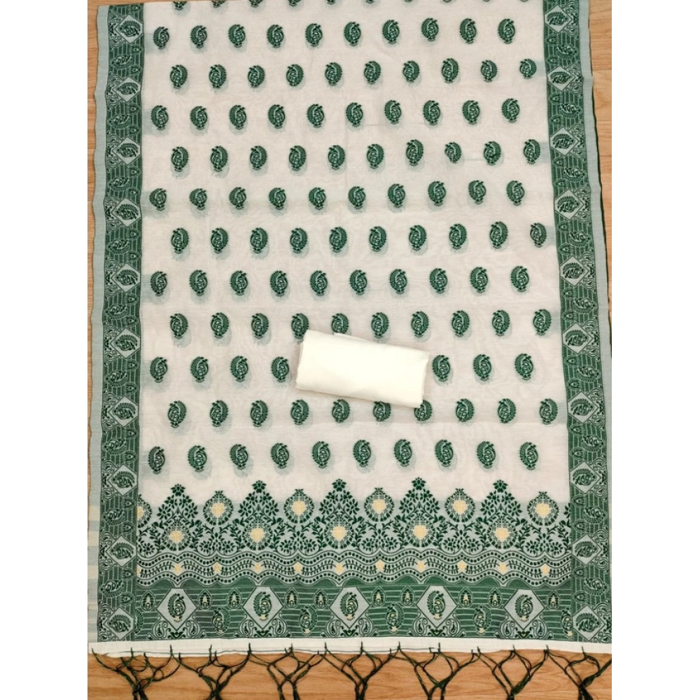 Women's Banarasi Silk Printed Unstitched Salwar Suit Material With Dupatta (Bottle Green, 3Mtrs) - Image 4