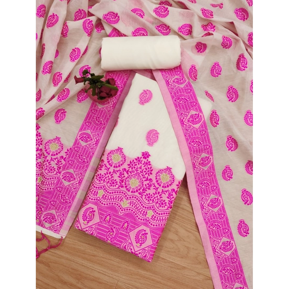Women's Banarasi Silk Printed Unstitched Salwar Suit Material With Dupatta (Pink, 3Mtrs) - Image 2