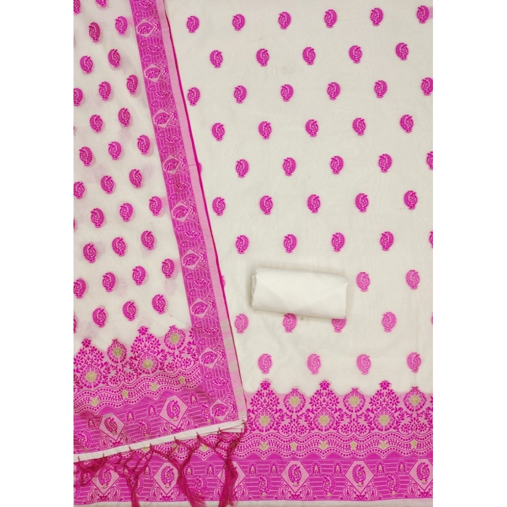 Women's Banarasi Silk Printed Unstitched Salwar Suit Material With Dupatta (Pink, 3Mtrs) - Image 3
