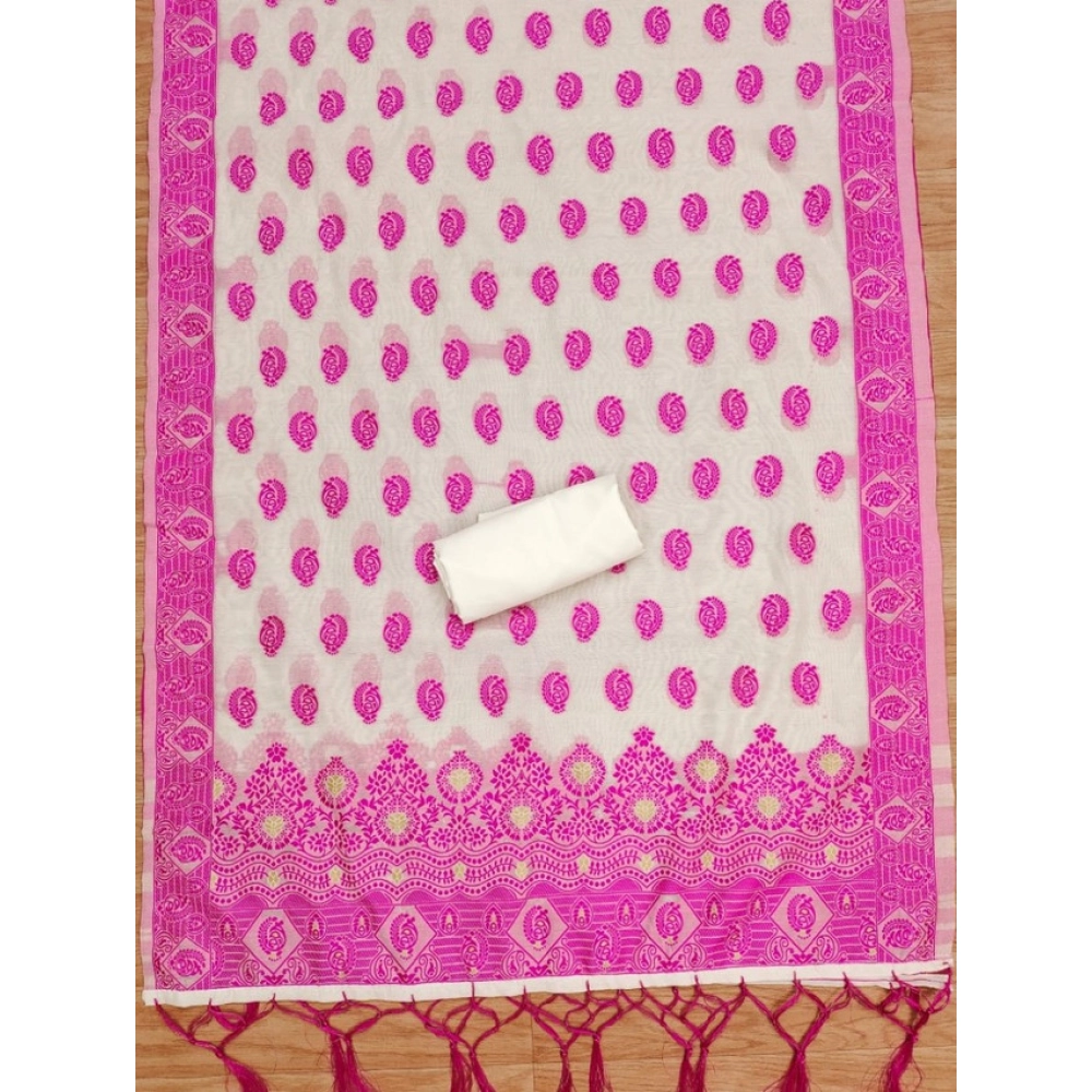 Women's Banarasi Silk Printed Unstitched Salwar Suit Material With Dupatta (Pink, 3Mtrs) - Image 4