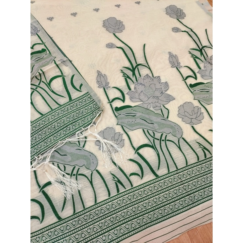 Women's Banarasi Silk Printed Unstitched Salwar Suit Material With Dupatta (OffWhite, 3Mtrs) - Image 4