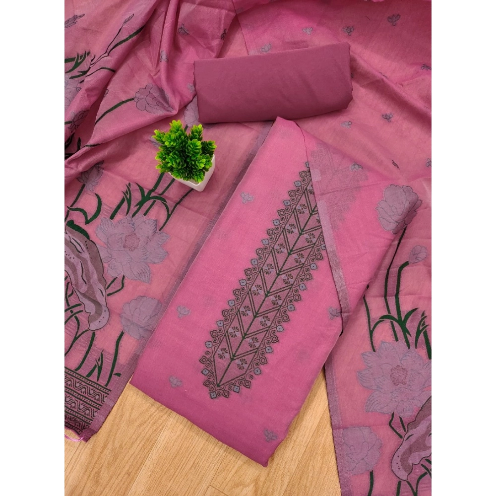 Women's Banarasi Silk Printed Unstitched Salwar Suit Material With Dupatta (Pink, 3Mtrs) - Image 2