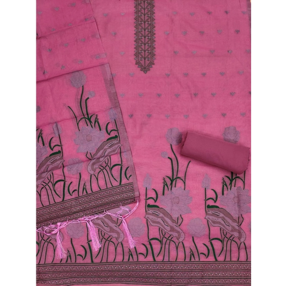 Women's Banarasi Silk Printed Unstitched Salwar Suit Material With Dupatta (Pink, 3Mtrs) - Image 3