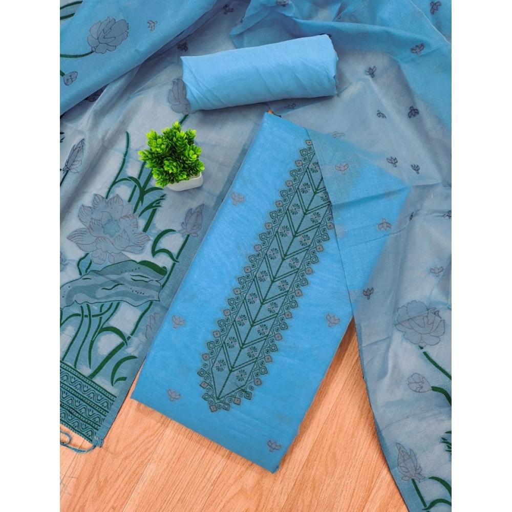 Women's Banarasi Silk Printed Unstitched Salwar Suit Material With Dupatta (SkyBlue, 3Mtrs) - Image 2