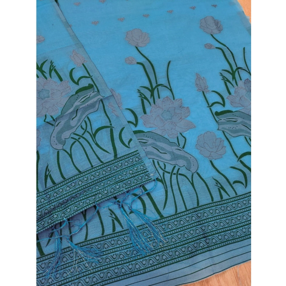 Women's Banarasi Silk Printed Unstitched Salwar Suit Material With Dupatta (SkyBlue, 3Mtrs) - Image 4
