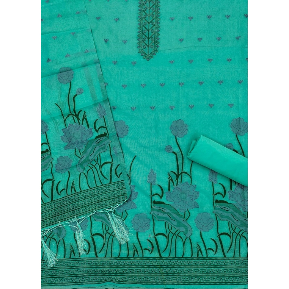Women's Banarasi Silk Printed Unstitched Salwar Suit Material With Dupatta (sea Green, 3Mtrs) - Image 3