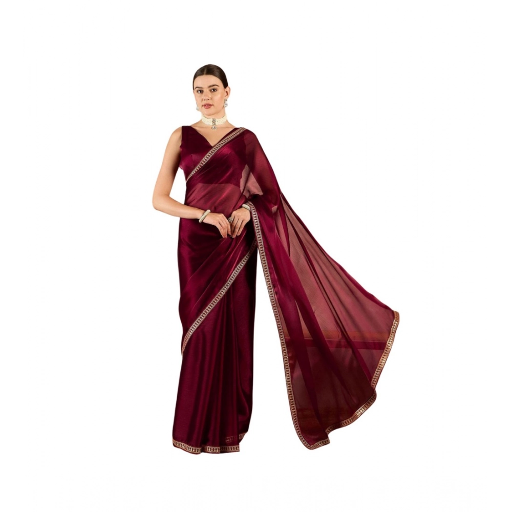 Women's Jimmy Choo solid Saree With Unstitched Blouse 5.5Mtr (Wine )