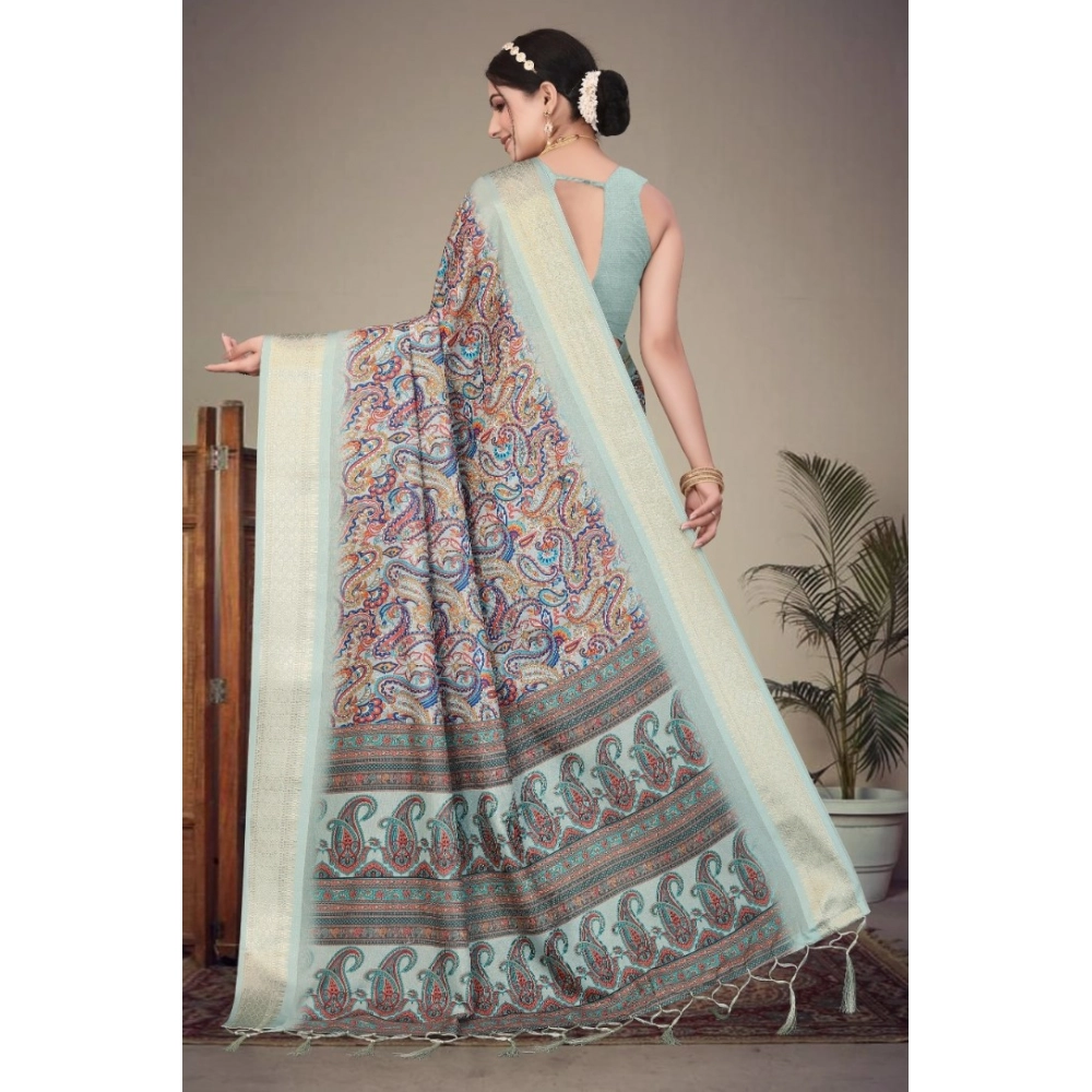 Women's Cotton Silk Printed Saree With Unstitched Blouse 5.5Mtr (Multicolor) - Image 2