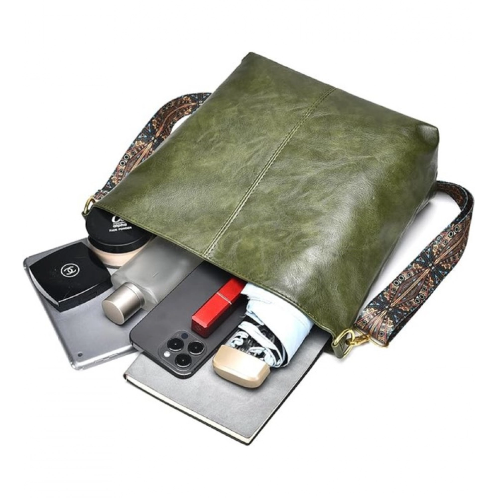 Women's PU Leather Zipper Handbag (Green) - Image 2