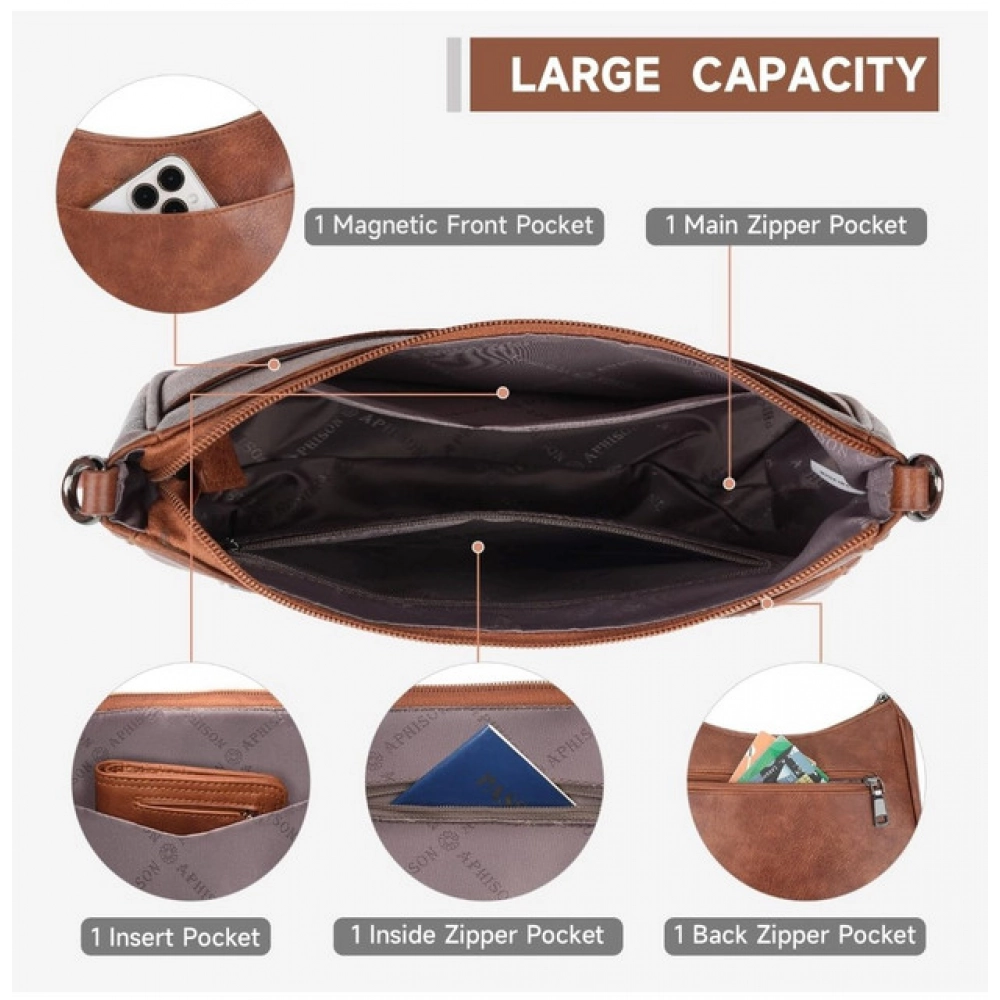 Women's PU Leather Zipper Sling Bag - Image 4
