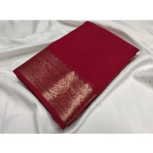 Women's Crepe Chit Pallu Solid Saree With Unstitched Blouse 5.5Mtr (Maroon)