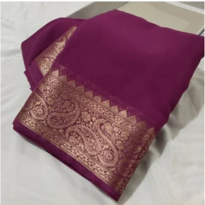 Women's Crepe Chit Pallu Solid Saree With Unstitched Blouse 5.5Mtr (light purple)