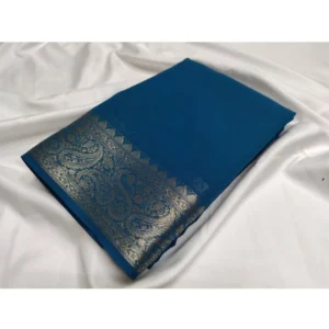 Women's Crepe Chit Pallu Solid Saree With Unstitched Blouse 5.5Mtr (Sea-Green)