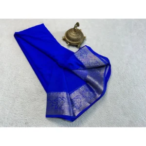 Women's Crepe Chit Pallu Solid Saree With Unstitched Blouse 5.5Mtr (Navy Blue)