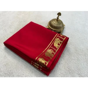 Women's Crepe Chit Pallu Solid Saree With Unstitched Blouse 5.5Mtr (Red)