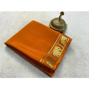 Women's Crepe Chit Pallu Solid Saree With Unstitched Blouse 5.5Mtr (Orange)