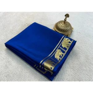 Women's Crepe Chit Pallu Solid Saree With Unstitched Blouse 5.5Mtr (Navy Blue)