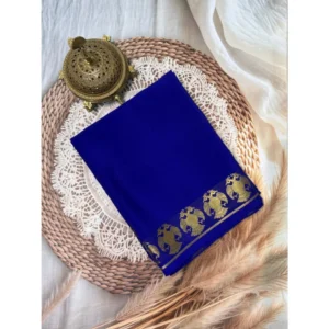 Women's Crepe Chit Pallu Solid Saree With Unstitched Blouse 5.5Mtr (Navy Blue)