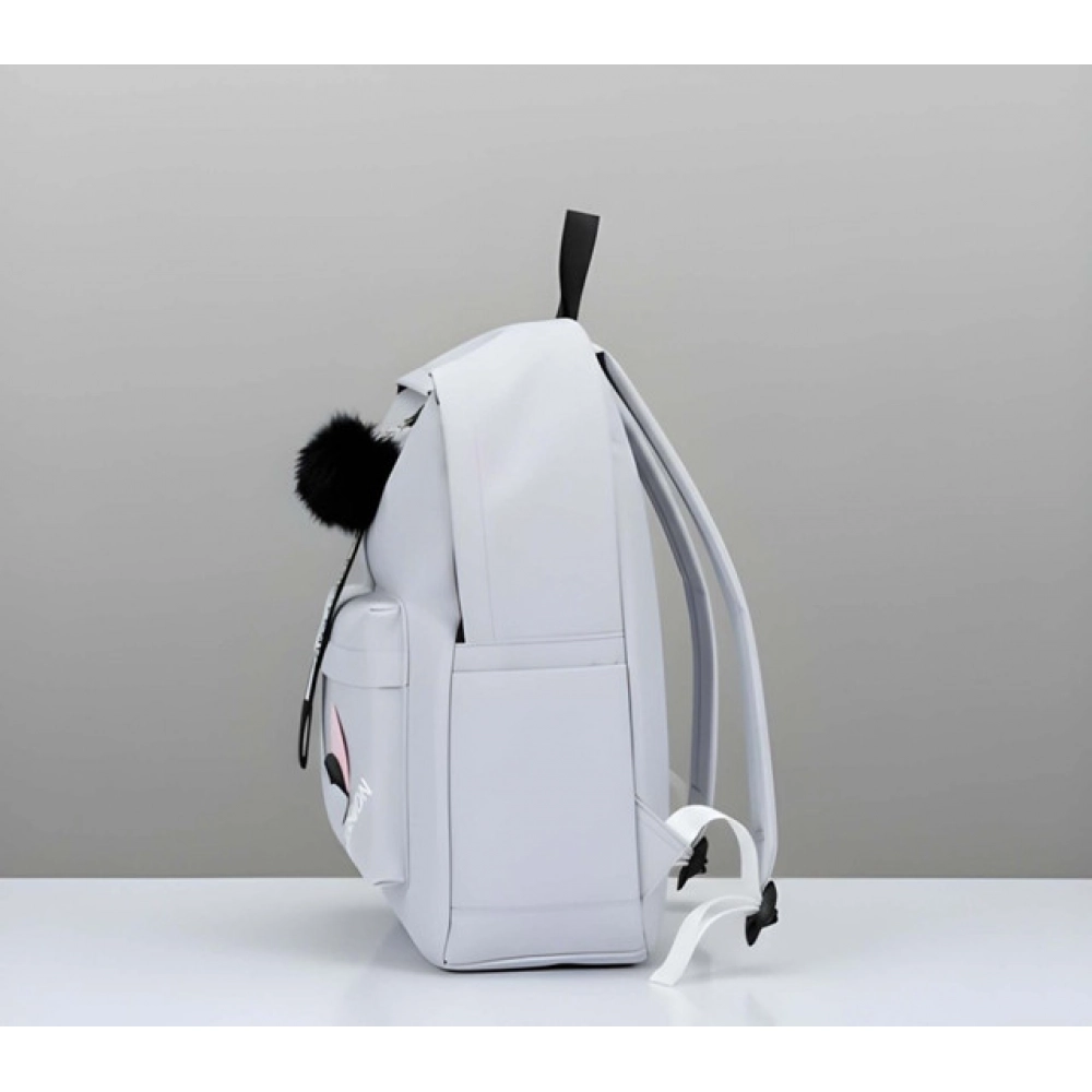 Unisex PU Leather Solid Medium Zipper Backpack (Grey) - Image 3