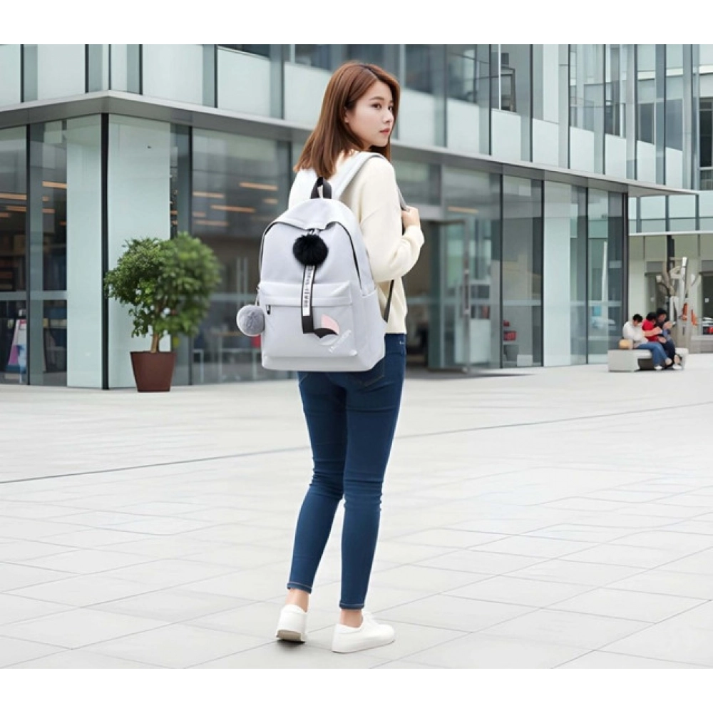 Unisex PU Leather Solid Medium Zipper Backpack (Grey) - Image 5