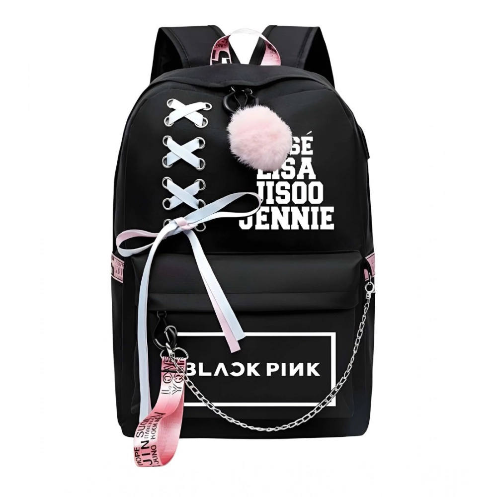 Unisex PU Leather Solid Medium Zipper Backpack Black