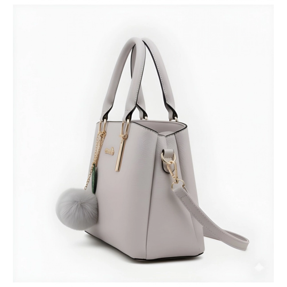 Women's PU Leather Solid Shoulder Zipper Handbag (Grey) - Image 3
